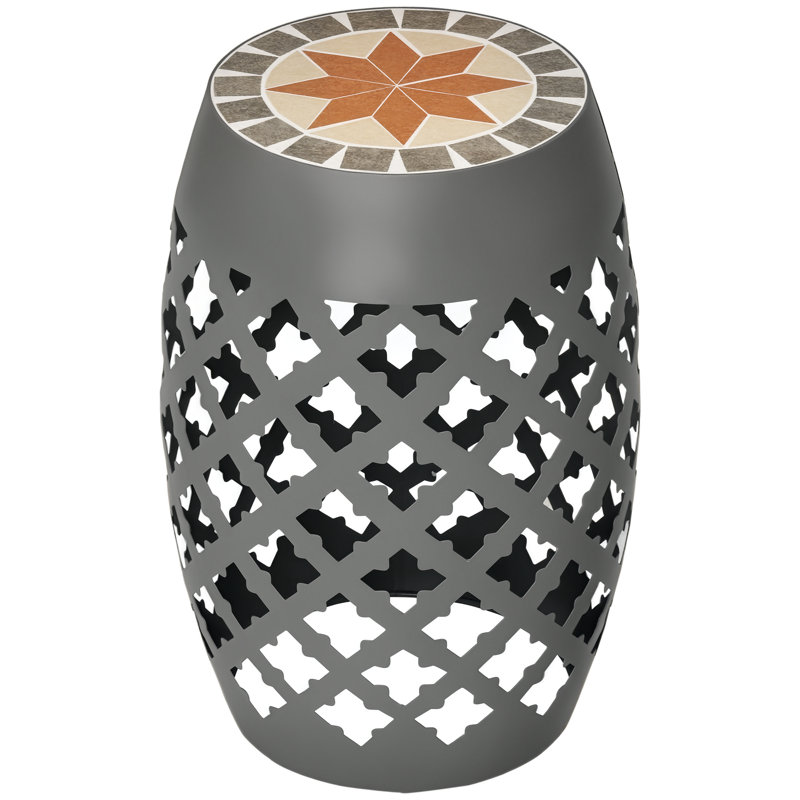Decorative Garden Stool Outdoor Side Table Footstool Plant Stand, Gray