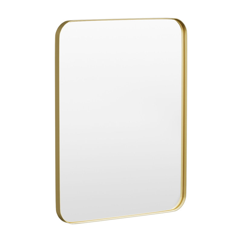 Cozy Design Tempered Glass Framed Wall-Mounted Bathroom Vanity Mirror, 36" x 28", Gold, Rectangle