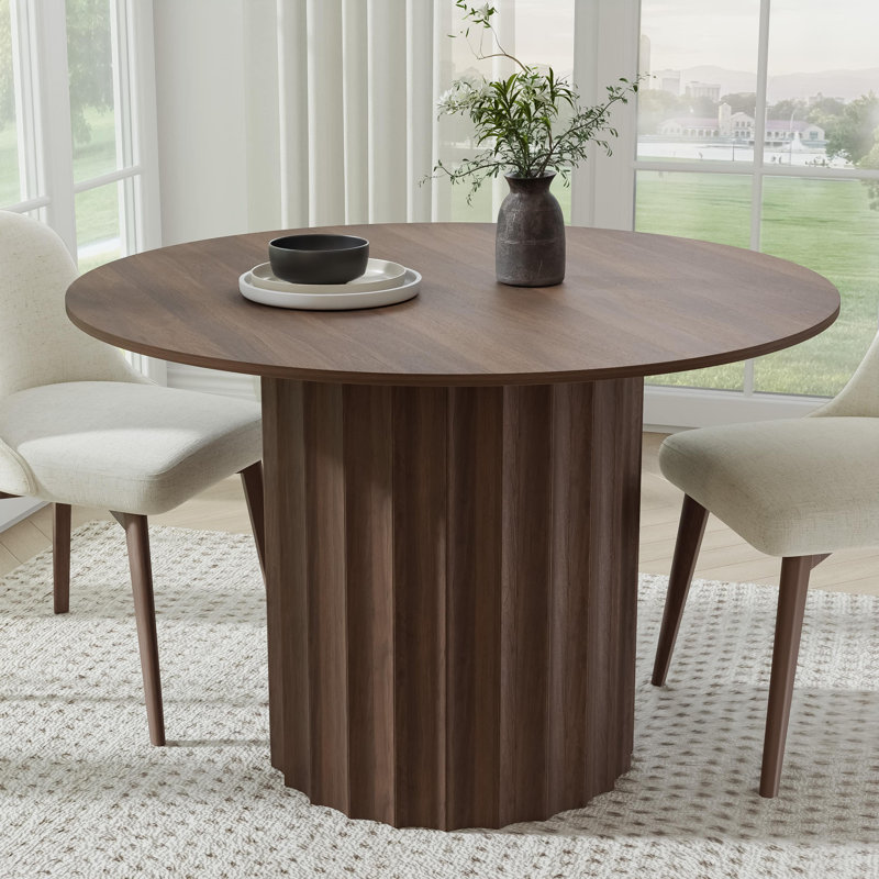 Solid Wood Dining Table Round Pedestal Kitchen Table, 30”H x 46”L x 46”W, Walnut