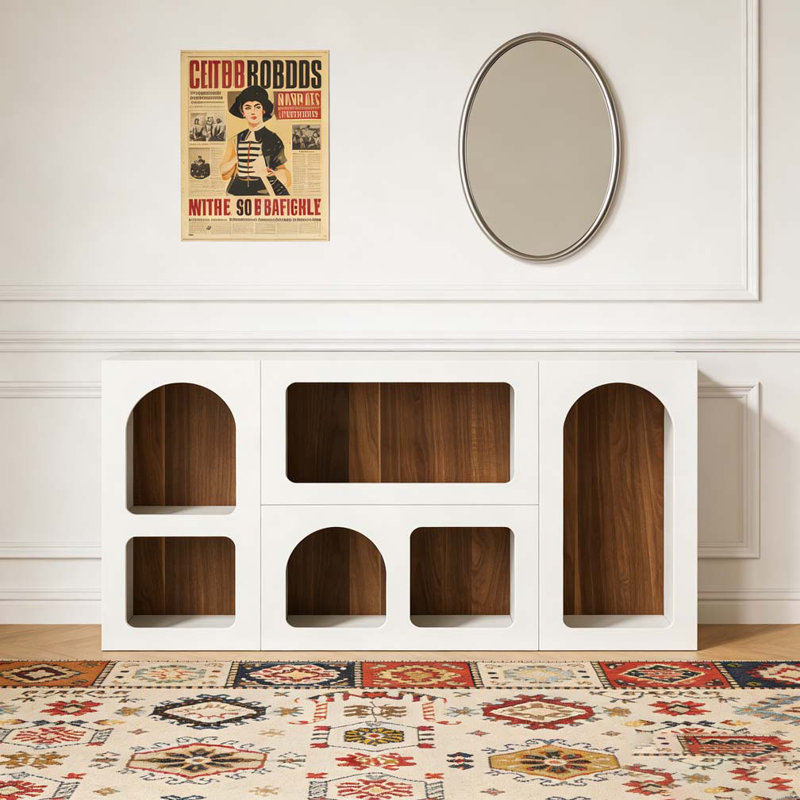Console en bois, canapé moderne