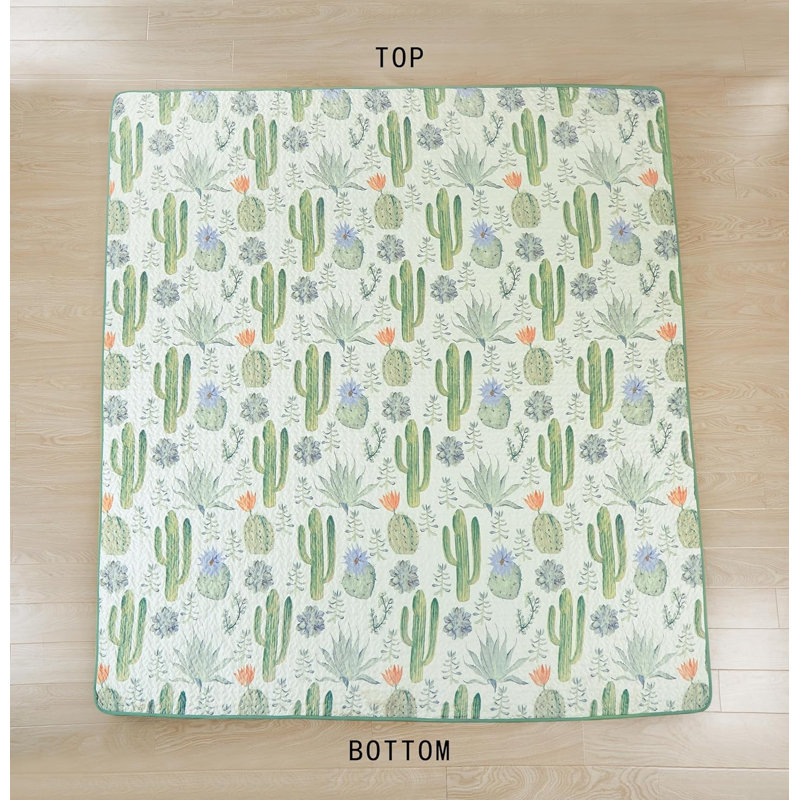 Twin Green Cactus Succulent Microfiber Quilt Set