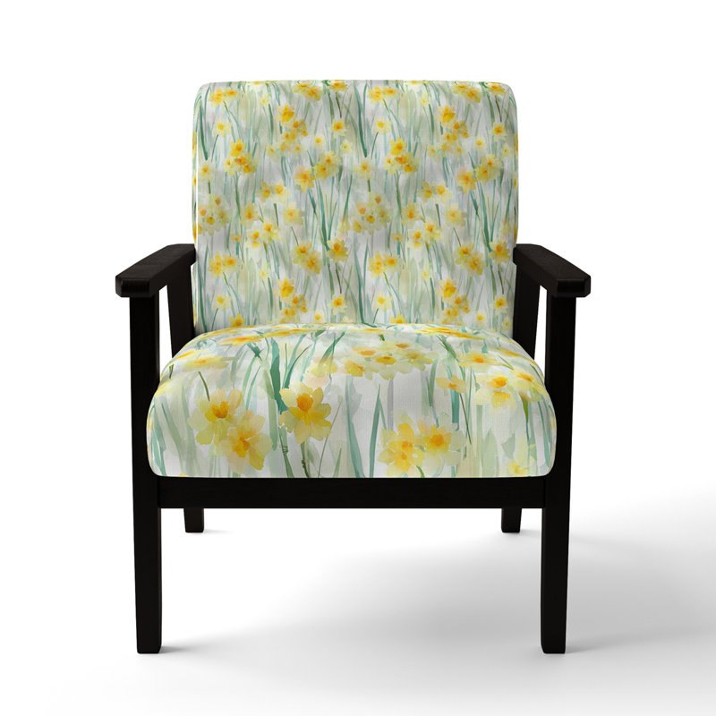 Fauteuil d'appoint floral Floral, Accoudoirs carrés noirs