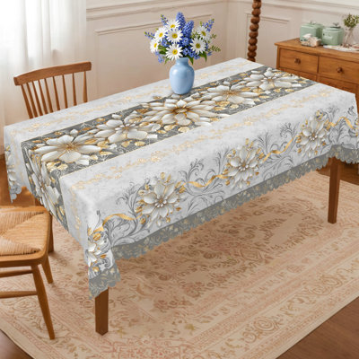 1pc Modern 3D Floral Effect Printed Tablecloth, Round/Rectangular Farmhouse Floral Pattern Tablecloth, Christmas Party Outdoor Decoration, Kitchen Accessories, Noble And Elegant Marble Floral Decoration Home Gift