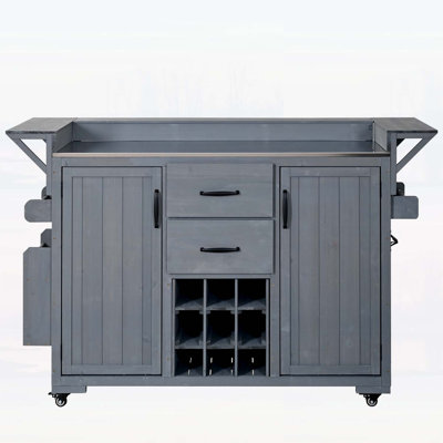 Durable Kitchen Island with Wheels,Stainless Steel Top,and Multiple Storage Options for BBQ and Grilling