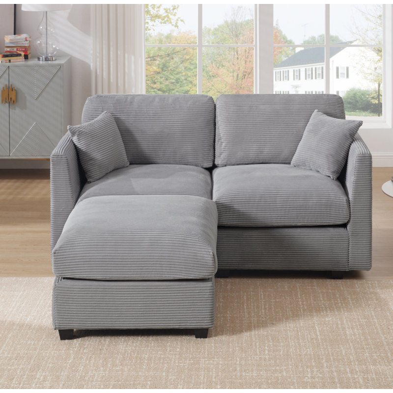 Tyani 66" Corduroy Loveseat Sofa Couch For Apartment, Living Room And Office, Light Gray Corduroy
