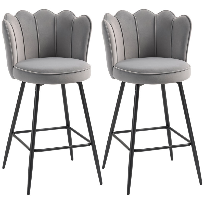 Upholstered Counter Stool with Metal Frame, Grey