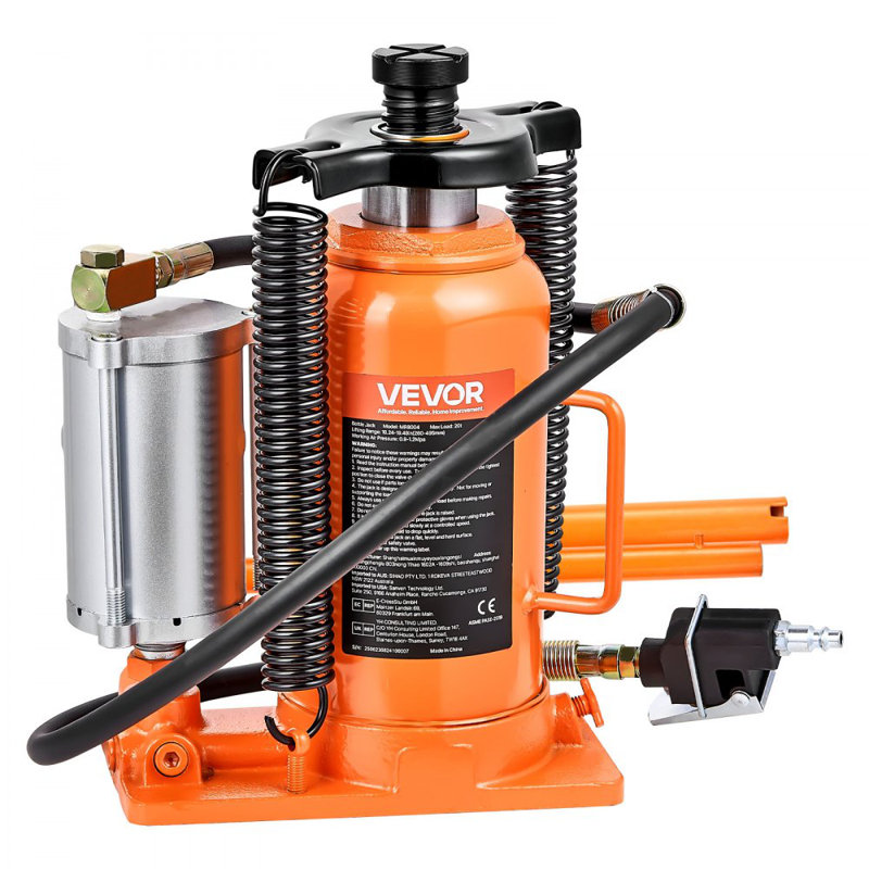 Air Hydraulic Bottle Jack, 20 Tonne (44092 lbs) Capacity, 10.2-19.5 Inch Lifting Range, Pneumatic/Manual Heavy Duty Welded Bottle Jack with Pump for Car, SUV, Pickup, Truck, RV Auto Repair, Orange