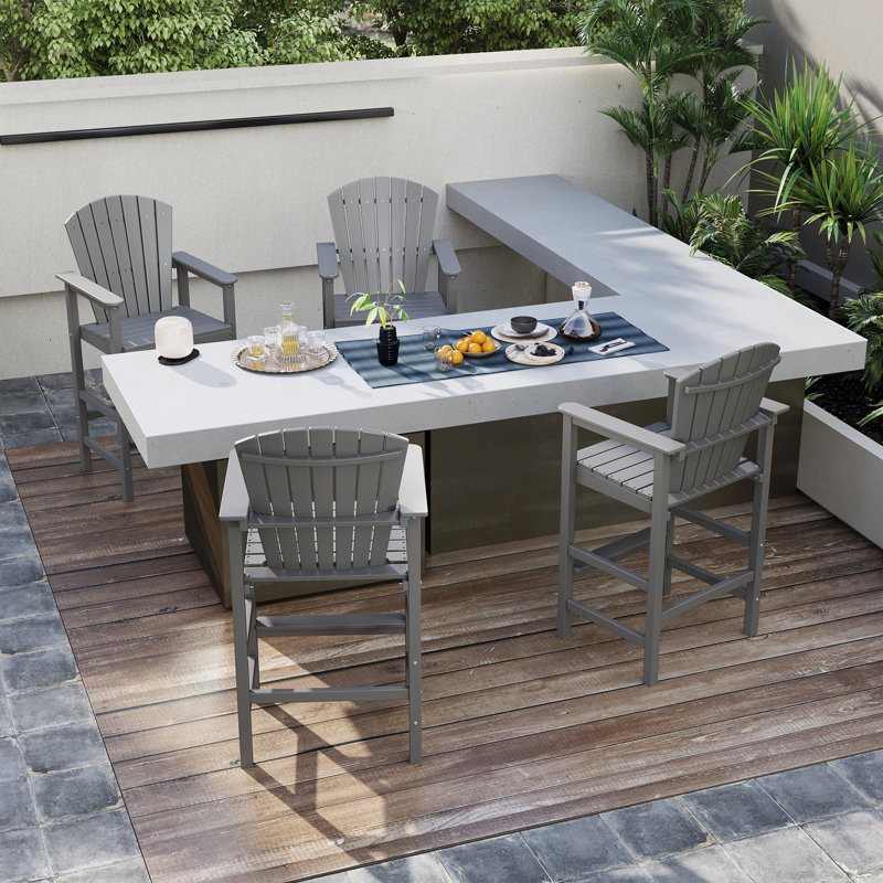 Tall Adirondack Chair Set Of 2, Hdpe Balcony Chairs With Connecting Tray, Two Cup Holders, Gray