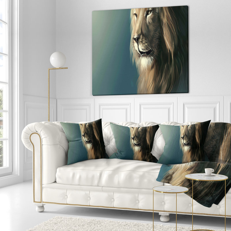 Lion avec look sérieux - coussin imprimé animal, 16 po x 1 po, Coussin décoratif
