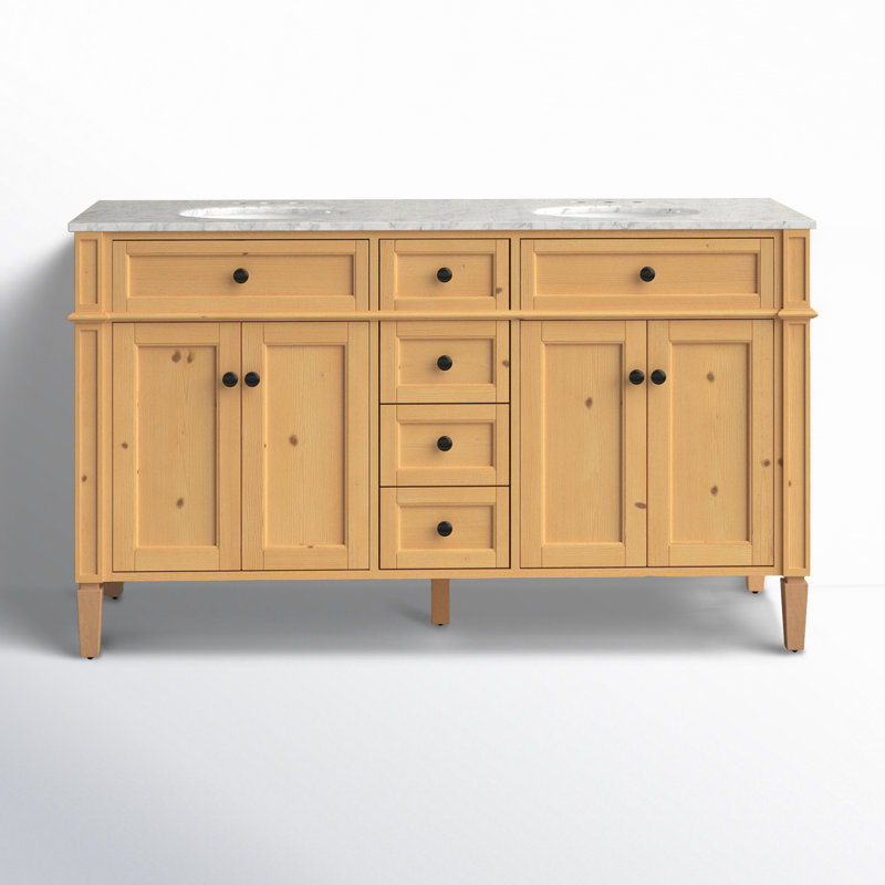 Rivers 60'' Double Bathroom Vanity with Marble Top, Natural Wood