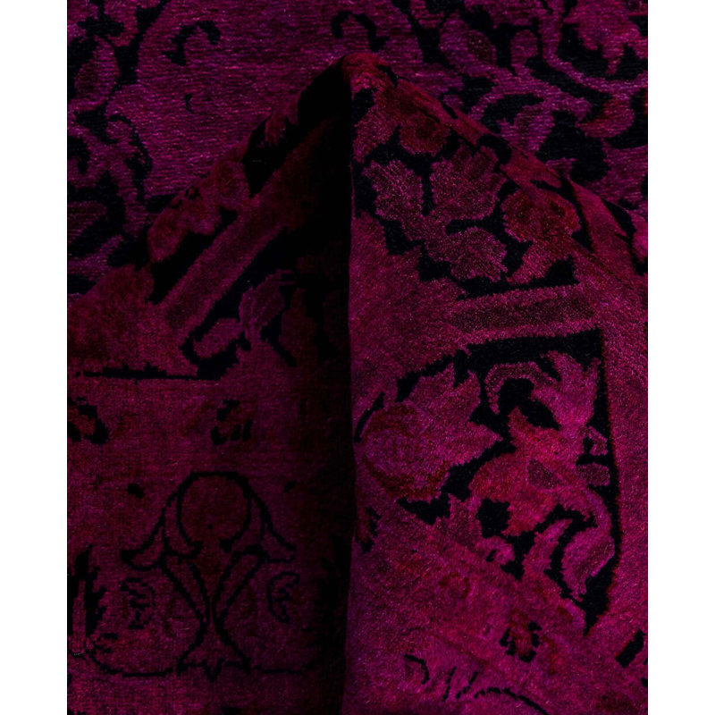 Tapis de couloir mauve en laine noué à la main moderne et contemporain Dail 2 pi 6 po x 14 pi 1 po
