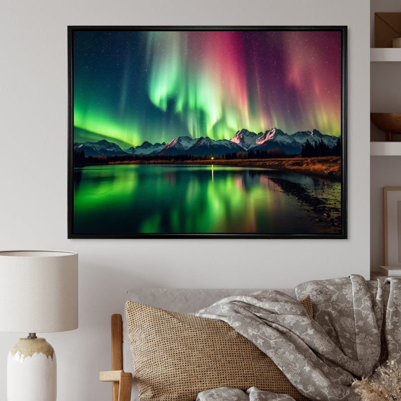 Yukon Dream Aurora IV - impressions sur toile canadiennes, H 16 po x l 32 po x P 1 po, Cadre flottant noir