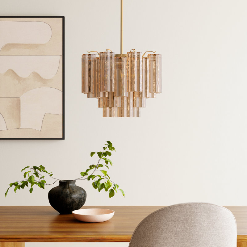 Arras Dimmable Tiered Chandelier, Aged Brass, Yellow, 14.25" H x 22" W x 22" D