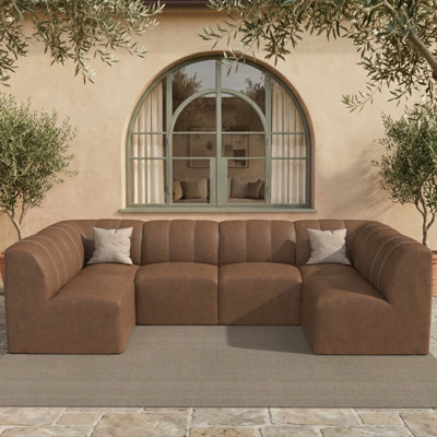 Ensemble de canapés d'angle modulaires en forme de U Praia 6 pièces, recouverts de tissu Lasso Ultraleather