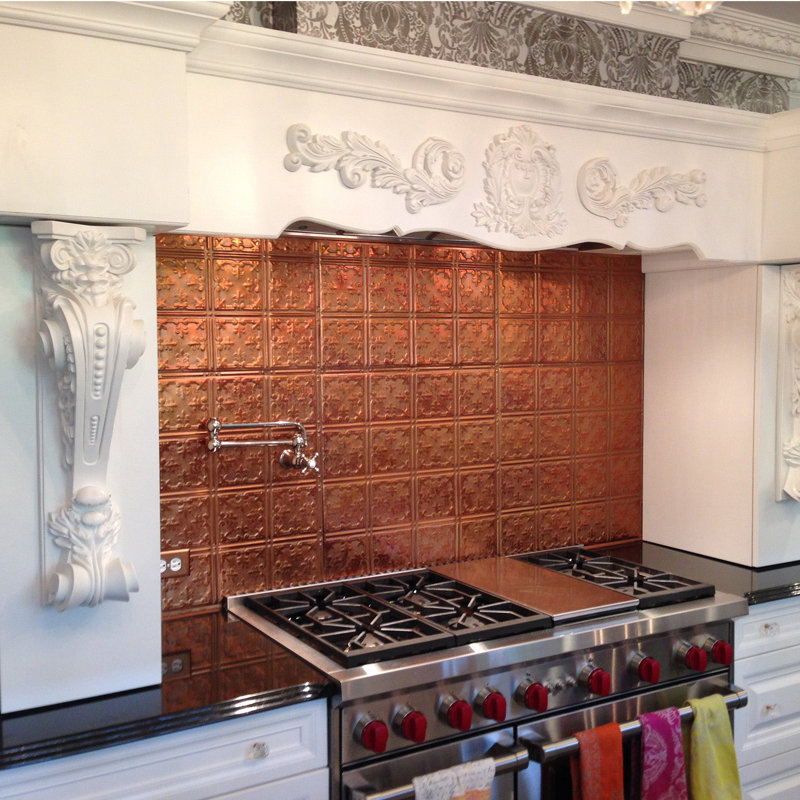 American Tin Ceilings Pattern  2' x 2' (24" x 24") Metal Tin Tiles with Backsplash Kit - Embossed Metallic Tile with Fleur-de-Lis Pattern (Set of 5 - Covers 20 Sq ft)