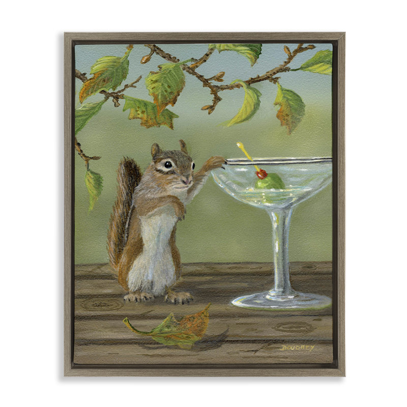  «Happy Hour Chipmunk», art mural sur toile par Terry Doughty, H 21 po x l 17 po, Cadre flottant orme Montalcino