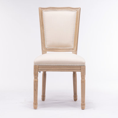 Cream Square Back Dining Chairs (2). Solid Wood, Linen Fabric. Ergonomic, Durability French Style Wood Frame Fabric Chair, Of 2, Cream. Ergonomic Supp