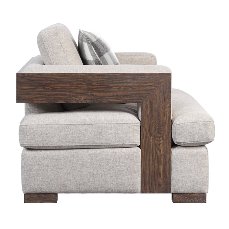 Tissu au fini noyer élégant avec 2 coussins décoratifs carrés fonctionnels, structure moderne en noyer et siège en mousse - sièges élégants