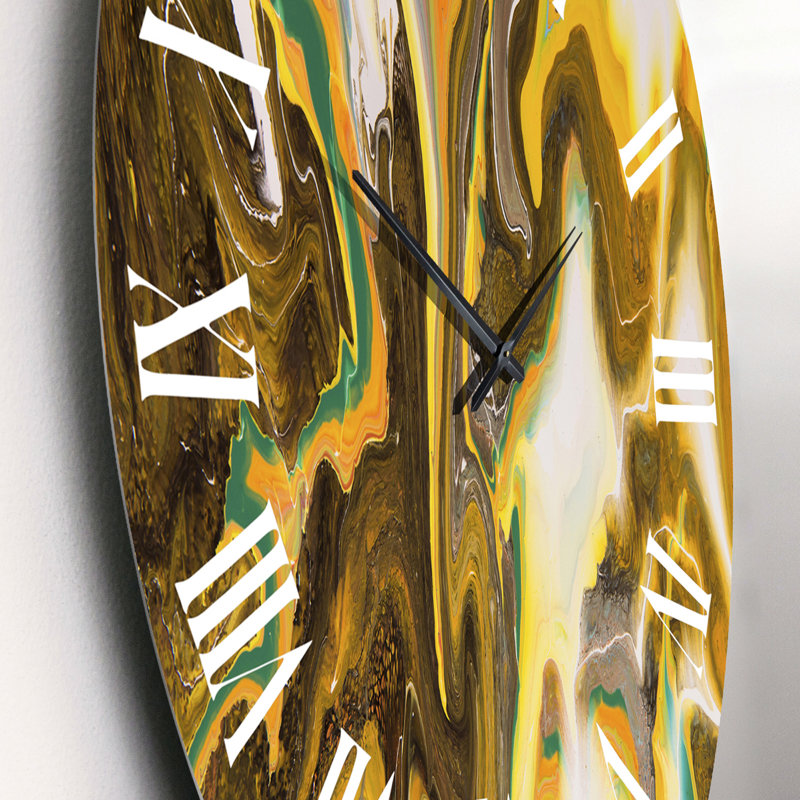 Horloge murale moderne vert jaune et marbre liquide Art II, Petit