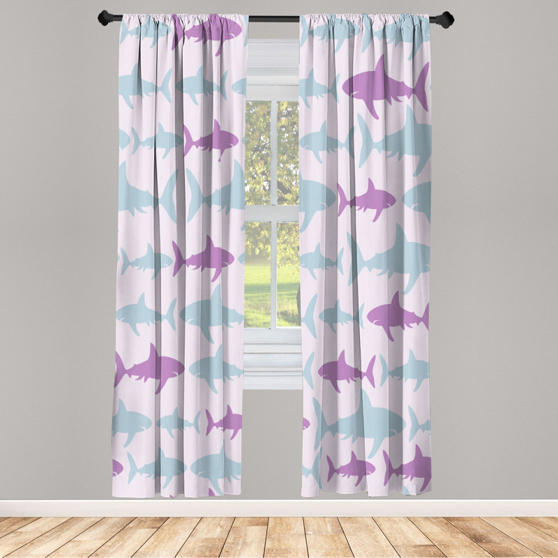 Microfiber Floral Semi-Sheer Rod Pocket Curtain Panels, 28" W x 63" L, Baby Blue/Purple/White