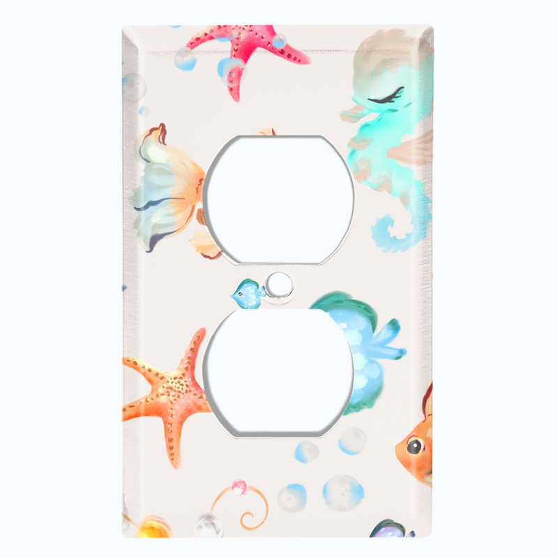 Mermaid Ocean Fish Bubbles White Star 1 - Gang Toggle Light Switch Standard Wall Plate