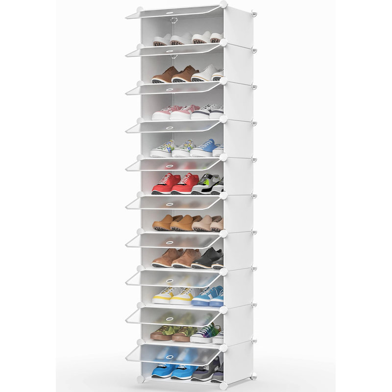 10 Pair Shoe Storage Cabinet, White/Transparent