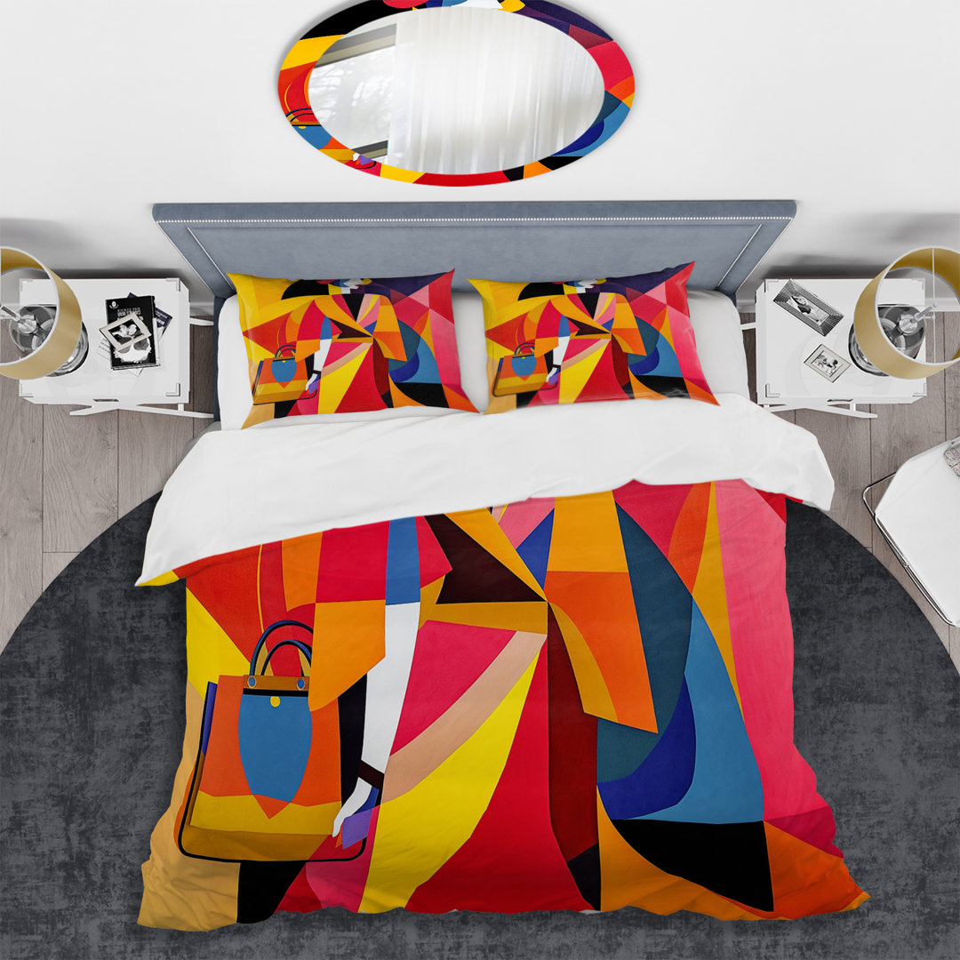 Female Art Deco Portrait I - Woman Pop Art Duvet Cover Set - Microfiber Polyester Design Art