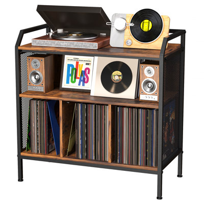 Record Player Stand, Turntable Stand with Vinyl Storage, Wood Turntable Table Open Shelf Holder Up to 350 Albums Cube Storage Organizer for Living Roo by REGILLER