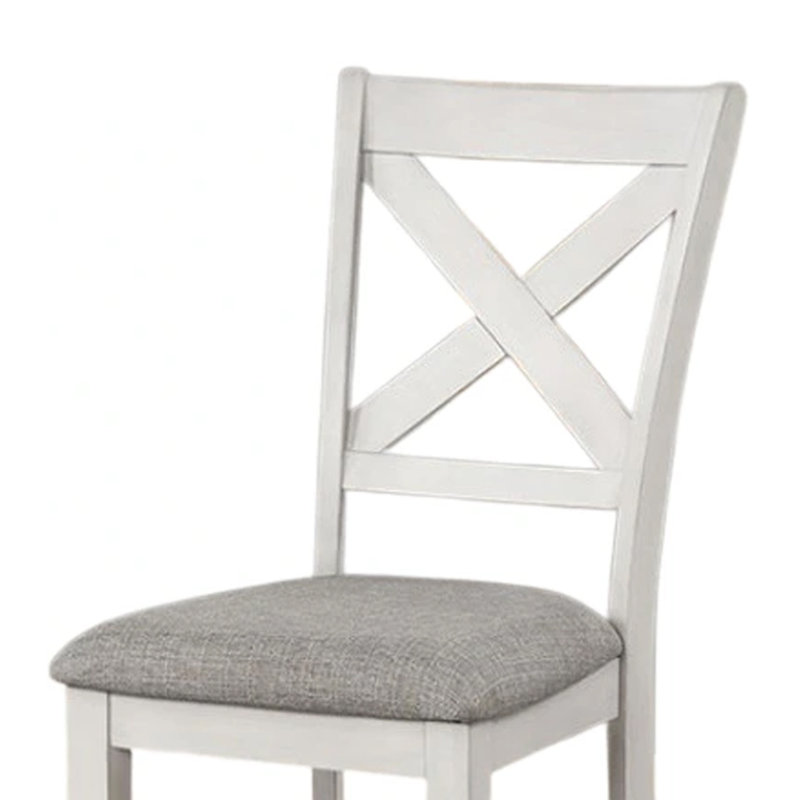 Ensemble de 2 chaises de salle à manger Rone Side, bois d'hévéa blanc rustique, tissu gris