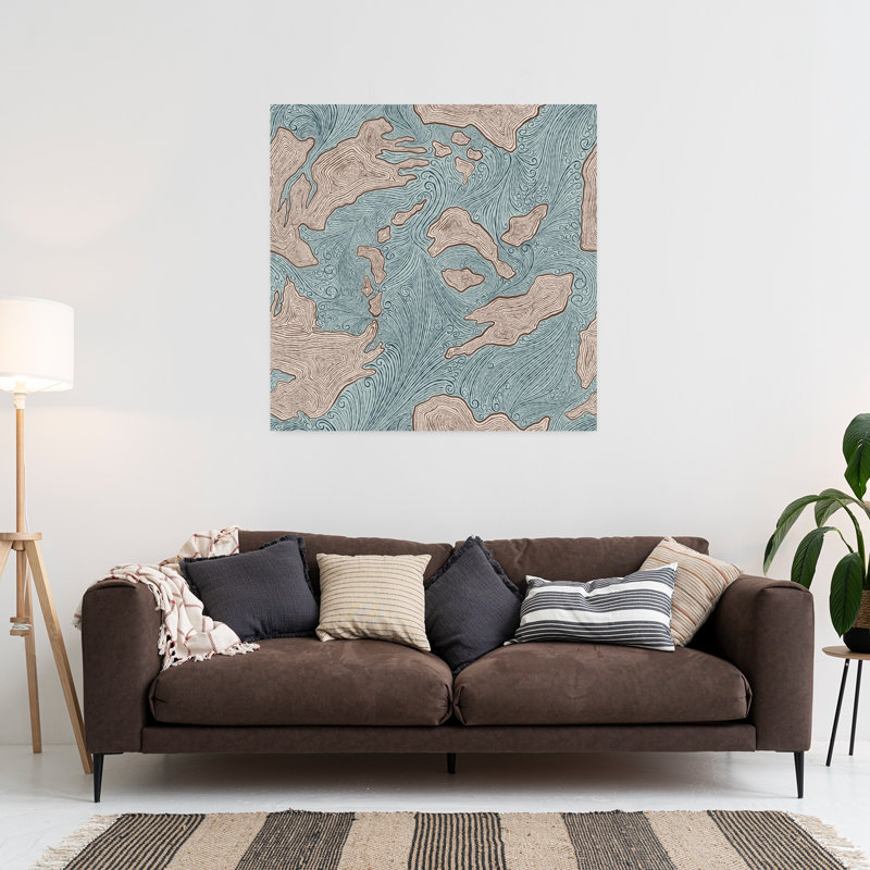 Art contemporain, paysage abstrait rétro, océan, H 36 po x l 36 po