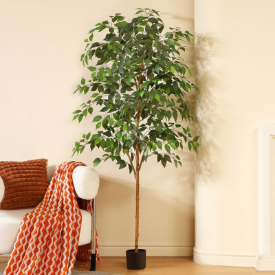 Adcock Artificial Ficus Tree in Pot with Realistic Leaves and Natural Trunk