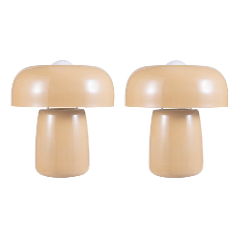 Tan Enameled Metal Table Lamp with Exposed Bulb