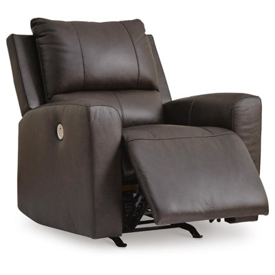 Andie Power Rocker Recliner Chair w USB, Foam Fill Gray Top Grain Leather