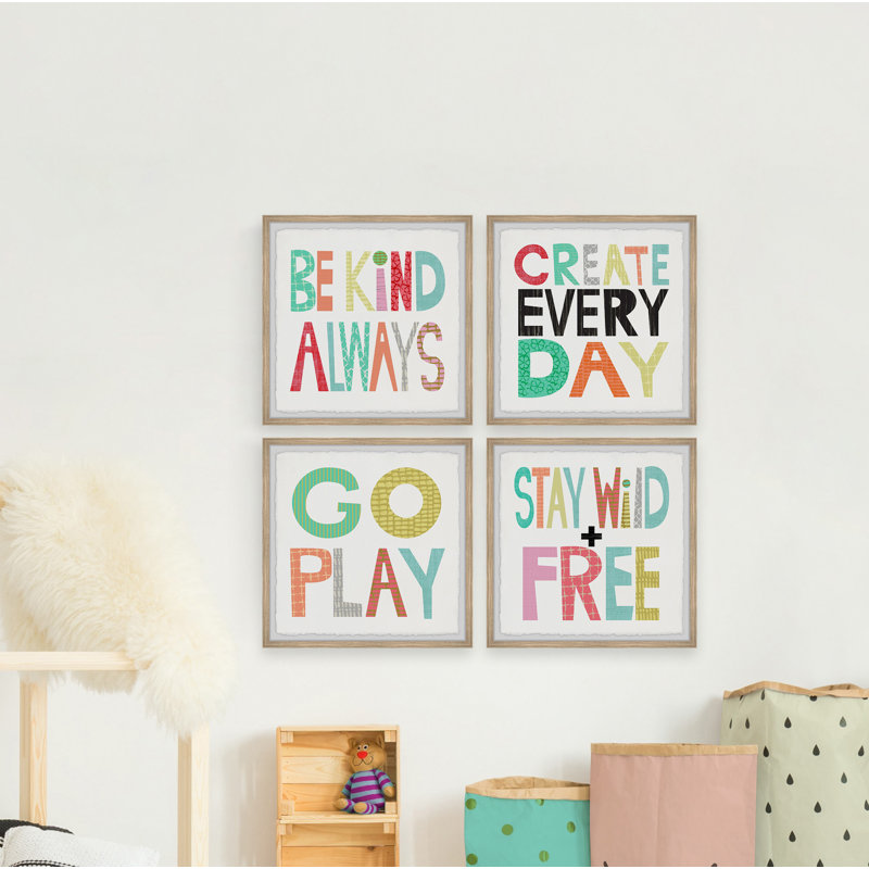 Fontaine Be Kind Always, ensemble de 4 reproductions encadrées, Encadrement brun, H 24 po x l 24 po x P 1,5 po