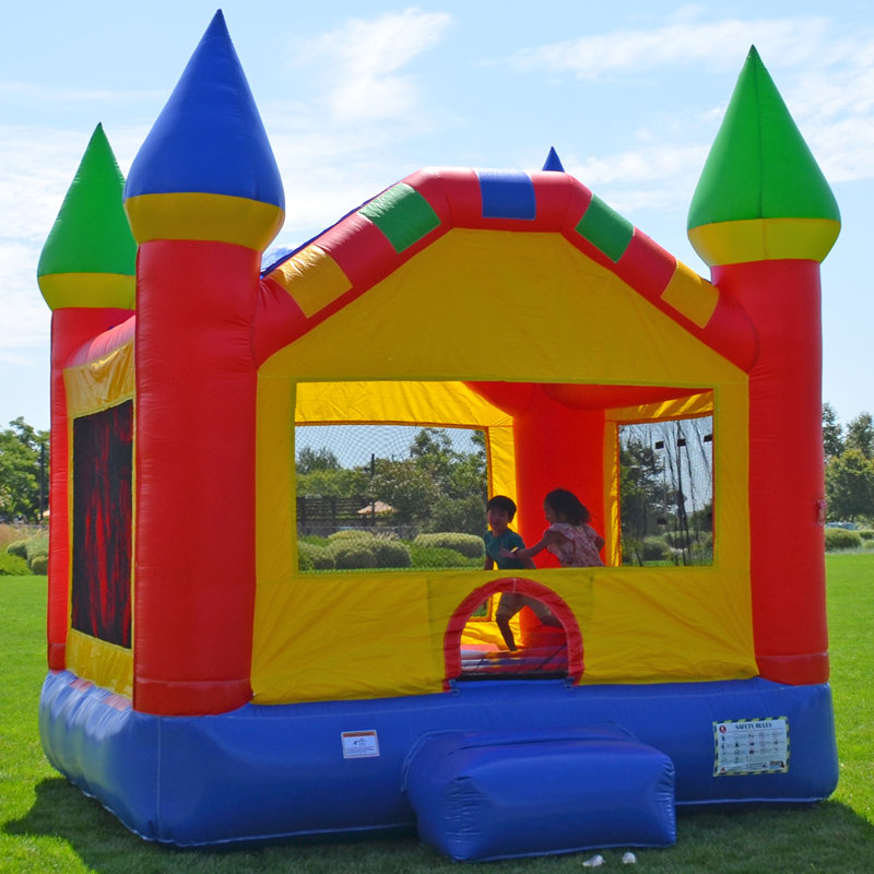 HeroKiddo 14 ft. Castle Commercial Grade Inflatable Bounce House for Kids with Basketball Hoop, Safety Netting and Blower