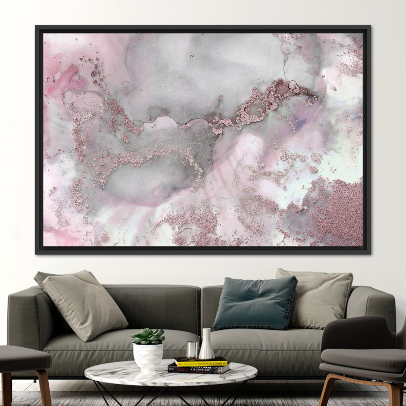 Abstract Marble Artwork - Luxury Canvas Print for Modern Wall Decor, Black, 40 cm H x 60 cm W, Framed Print without Mat
