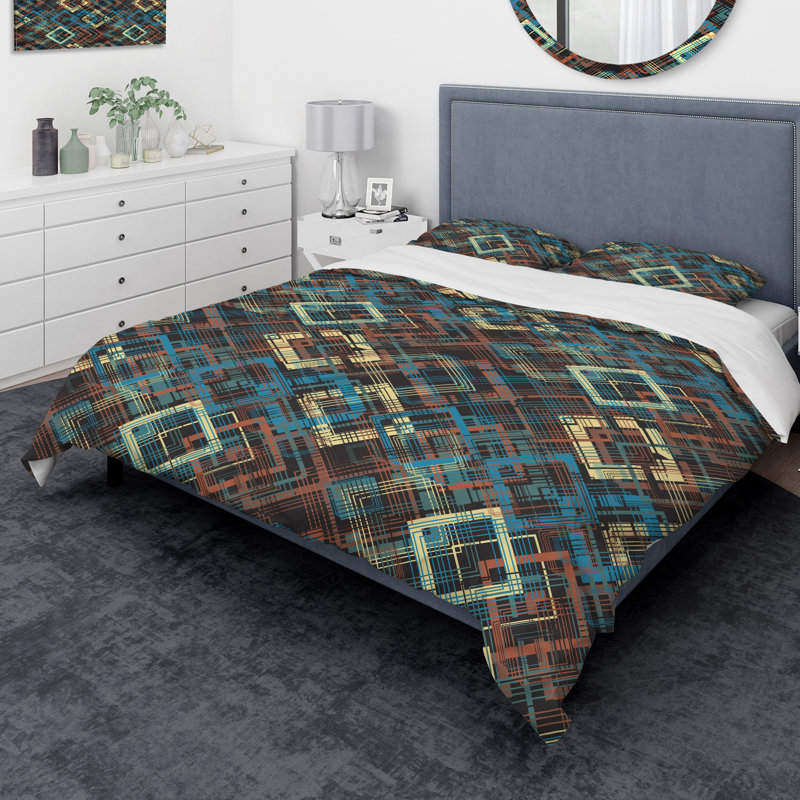 Ensemble de housse de couette designart diamond squares, Housse de couette très grand + 2 taies décoratives