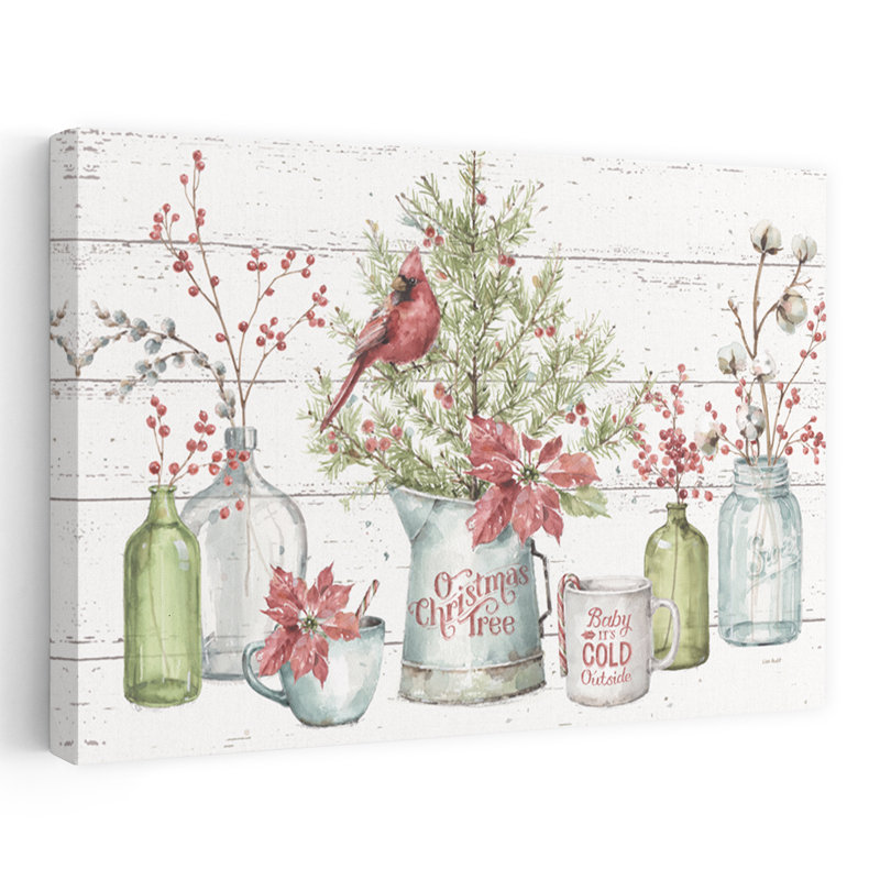 A Christmas Weekend I Shiplap - animaux, baies, oiseaux, bouteilles, art, H 16 po x l 24 po