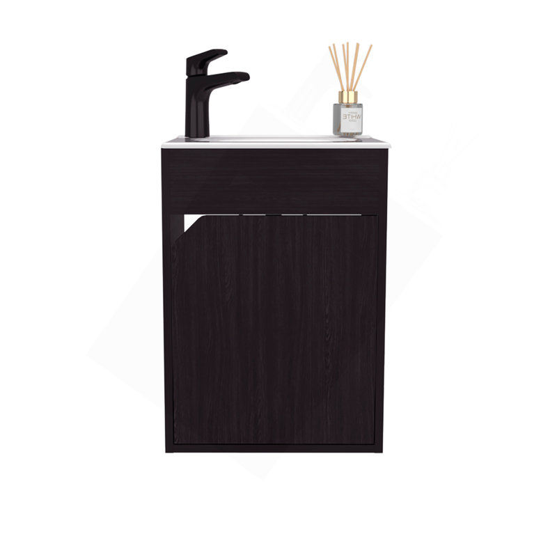 Meuble-lavabo de salle de bain avec lavabo, 1 porte, wengé noir, Noir