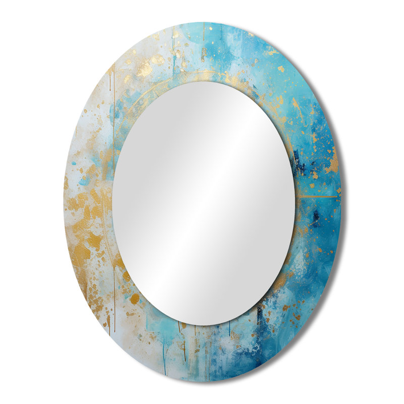 Divine Mandala Delicate Gold Gentle Turquoise I - Geometric Oval Decorative Mirror On Metal, 43" x 33"