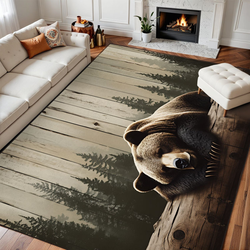 Tapis 10 x 14 pour chambre à coucher Grizzly Bear, Rectangle 14 pi x 10 pi