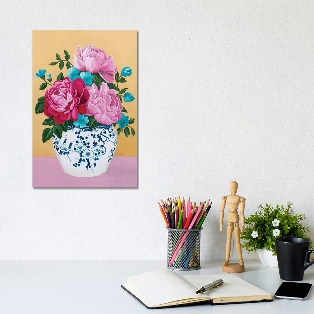 Chinoiserie Vase and Peony - Wrapped Canvas Painting