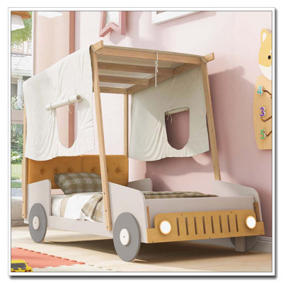 Lit voiture avec coussin, toile de plafond et DEL