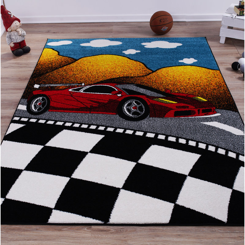 Tapis rouge / noir Kindig, Rectangle 6 pi 2 po x 9 pi 2 po