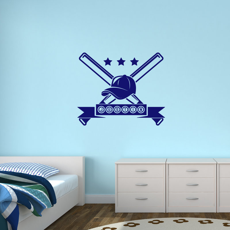 Décalcomanie murale baseball, Bleu marine, Oui