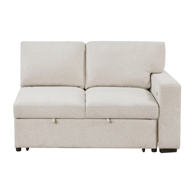 Ompa Modular Armless Sofa With Storage, Boucle, 52 Inch, Cream Beige