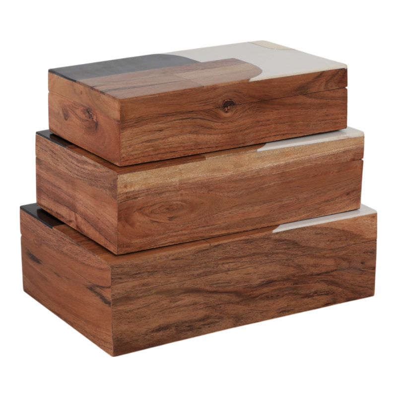 Boîtes décoratives rectangulaires en résine et bois avec couvercles à charnières pour étagères décoratives, Multi