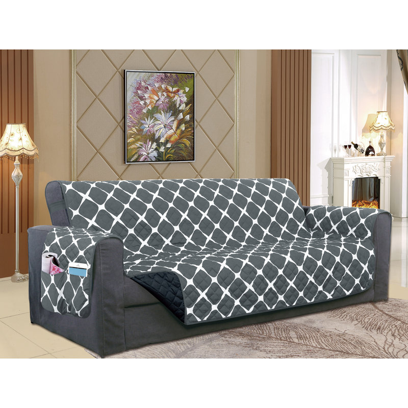 Housse pour canapé à coussins carrés/rectangulaires, Polyester gris / noir