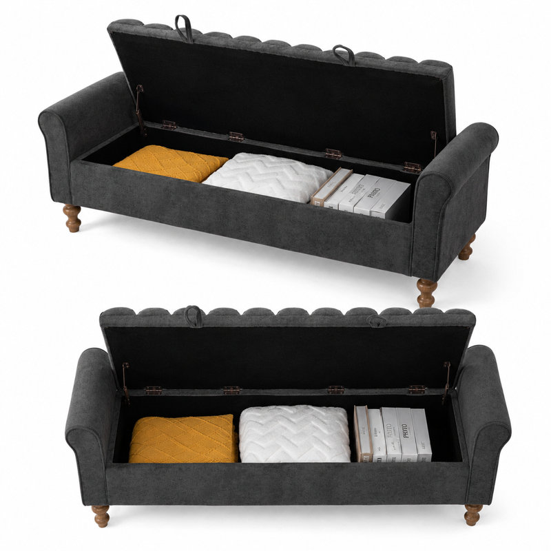 Banc de rangement rembourré Contemporary Luxe, Gris anthracite