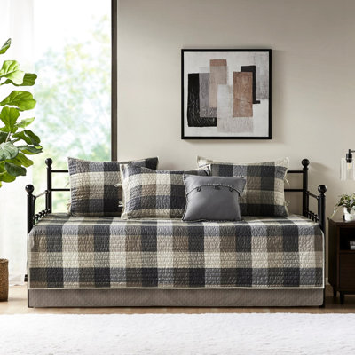 Lit de jour crème avec 6 pièces - housse réversible à rebords festonnés, ajustement pour matelas simple et coussin décoratif inclus Housse pour une taille complète d'accessoires
